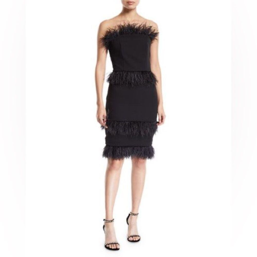 Elliatt Neiman Marcus Coco Feather Trimmed Black Mini Skirt Size M High Waist - Picture 2 of 11